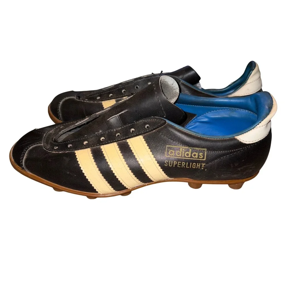 Vintage 70s Adidas Superlight Soccer Cleats Black Leather West Germany 5 Rare